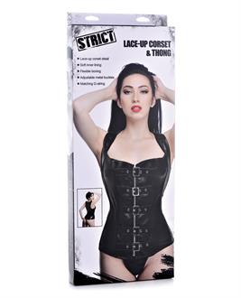 Strict Lace-up Corset Vest w/Thong Black Large