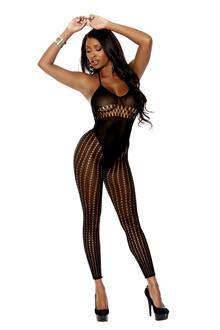 Crochet and opaque footless bodystocking with open crotch.