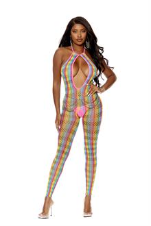Crochet net footless bodystocking with open crotch.