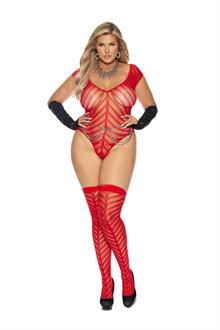 Chevron striped crochet deep V teddy and matching stockings.
