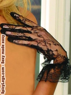 Lace wrist length gloves & ruffle trim