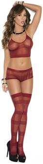 Three piece set. Striped cami top, booty shorts and matching stockings.