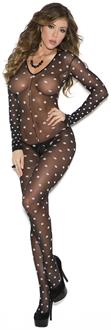 Sheer long sleeve polka dot bodystocking with open crotch.