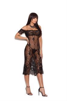 Off the shoulder tea length lace gown-Plus