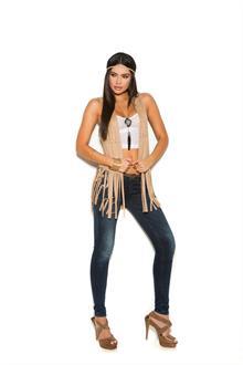 Faux suede vest with fringe detail
