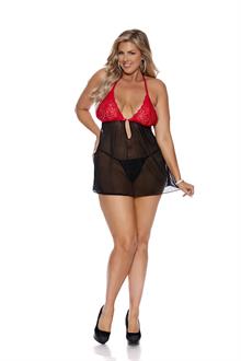 Mesh and lace halter heck babydoll