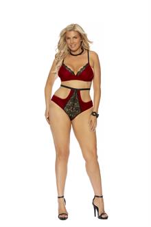 Velvet and lace bra with underwire cups - Plus