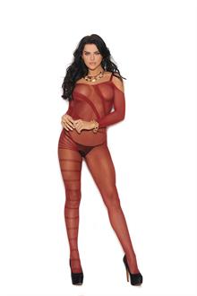 Crochet burnout cold shoulder bodystocking with open crotch.