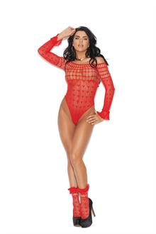 Off the shoulder, long sleeve heart pattern crochet teddy