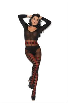 Sheer and opaque long sleeve bodystocking