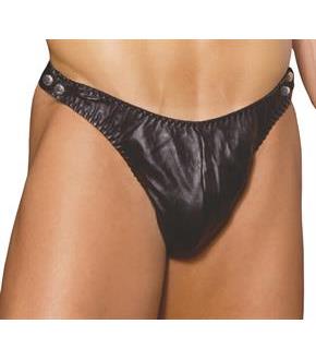 Men's leather thong with side snaps.