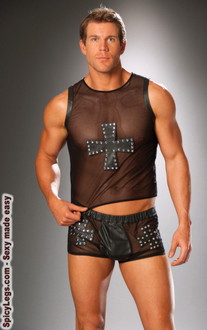 Leather and mesh shorts