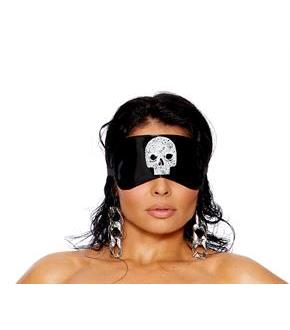 Vinyl blindfold with skull applique.