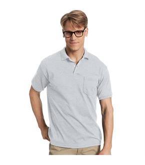 Hanes Men's Cotton-Blend EcoSmart Jersey Polo with Pocket