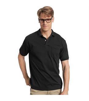 Hanes Men's Cotton-Blend EcoSmart Jersey Polo with Pocket