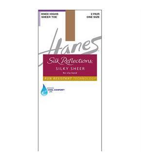 Hanes Silk Reflections Silky Sheer No-Slip Band Knee Highs with Run Resistant Technology 2-Pair Pack