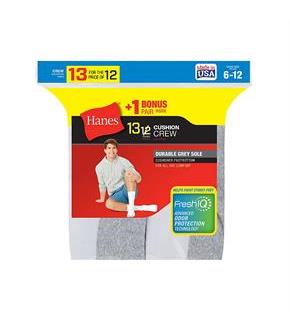 Hanes Men's Cushion Crew Socks 13-Pack (Includes 1 Free Bonus Pair)