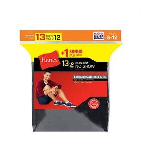 Hanes Men's Cushion No-Show Socks 13-Pack (Includes 1 Free Bonus Pair)