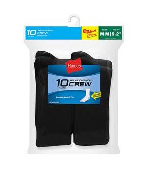 Hanes Boys' Crew EZ Sort Socks 10-Pack