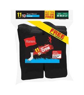 Hanes EZ-Sort Boys' Crew Socks 11-Pack (Includes 1 Free Bonus Pair)
