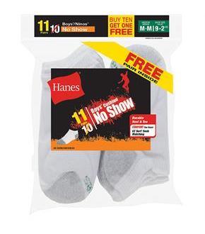 Hanes EZ-Sort Boys' No-Show Socks 11-Pack (Includes 1 Free Bonus Pair)