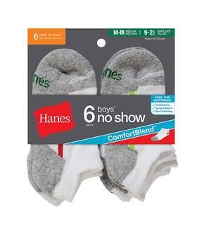 Hanes Boys' No-Show ComfortBlend Assorted White Socks 6-Pack