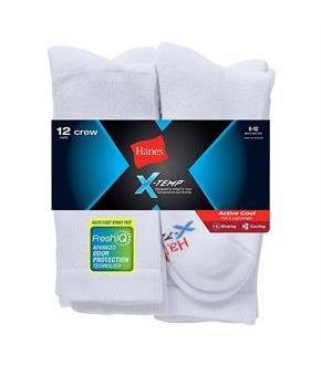 Hanes Men's FreshIQ X-Temp Active Cool Crew Socks 12-Pack