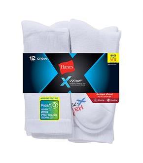 Hanes Men's FreshIQ X-Temp Active Cool Big and Tall Crew Socks 12-Pack