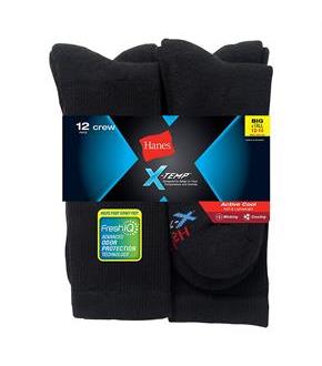 Hanes Men's FreshIQ X-Temp Active Cool Big and Tall Crew Socks 12-Pack