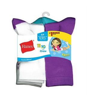 Hanes ComfortBlend EZ-Sort Girls' Crew Socks 11-Pack (Includes 1 Free Bonus Pair)