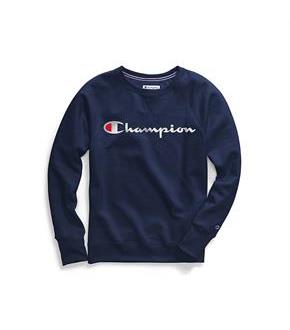 Champion Women's Powerblend Fleece Boyfriend Crew, Script Logo
