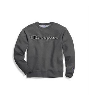 Champion Men's Powerblend Fleece Crew, Logo With White Chainstitch