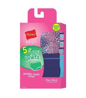 Hanes Best Girls' Soft and Cool Briefs 5-Pack (4 + 1 Free Bonus Pack)