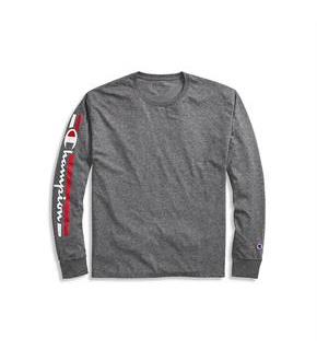 Champion Men's Classic Jersey Long-Sleeve Tee, Vertical Logo