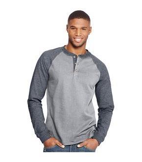 Hanes Men's Beefy-T Long-Sleeve Colorblock Henley