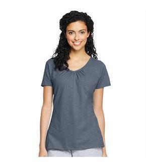 Hanes Women's Slub Jersey Shirred V-Neck