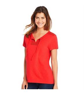 Hanes Women's Tie Front Henley with Crochet Trim