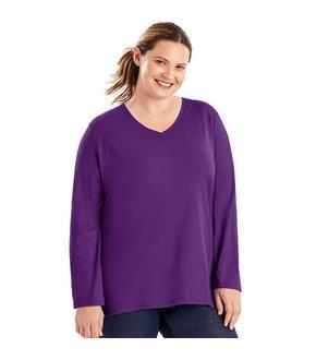 Just My Size Long-Sleeve V-Neck 100% Cotton Women's Tee