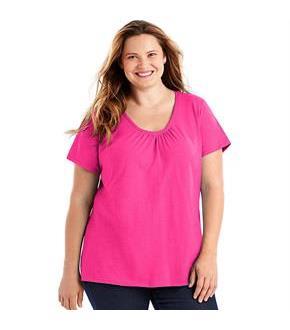 Just My Size Slub-Cotton Short-Sleeve Shirred V-Neck Women's Tee