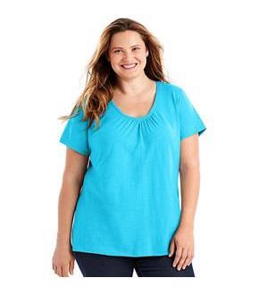 Just My Size Slub-Cotton Short-Sleeve Shirred V-Neck Women's Tee