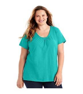 Just My Size Slub-Cotton Short-Sleeve Shirred V-Neck Women's Tee