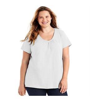 Just My Size Slub-Cotton Short-Sleeve Shirred V-Neck Women's Tee