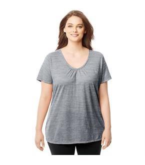 Just My Size Slub-Cotton Short-Sleeve Shirred V-Neck Women's Tee