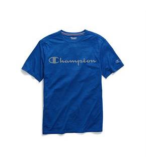 Champion Men's Double Dry Heather Mesh Textured Tee, Script Logo