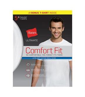 Hanes Ultimate Men's Comfort Fit White Crewneck Undershirt 5-Pack (4 + 1 Free Bonus Pack)