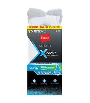 Hanes Ultimate X-Temp FreshIQ Men's Crew White 7-Pack (Includes 1 Free Bonus Pair)&nbsp;'