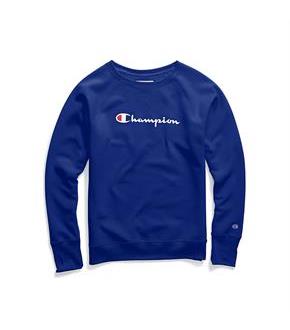 Champion Women's Powerblend Fleece Boyfriend Crew, Script Logo