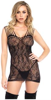 Floral lace mini dress with shredded strap detail