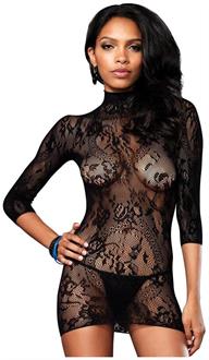 Floral lace high neck open back mini dress