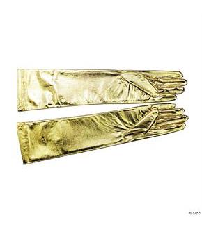 Elbow Length Gold Metallic Stretch Nylon Gloves